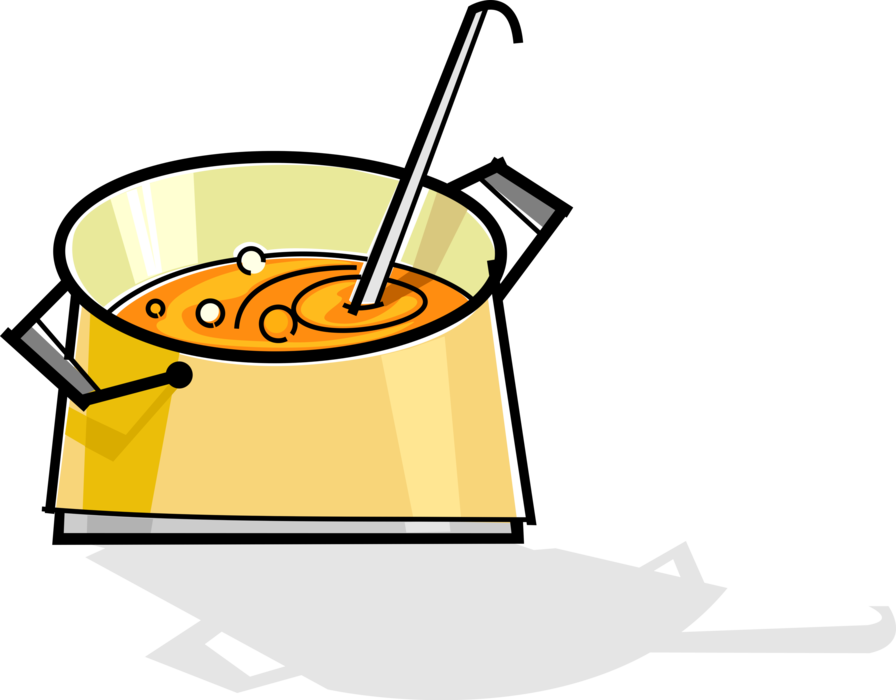 Vector Illustration of Cooking Pot of Soup with Ladle