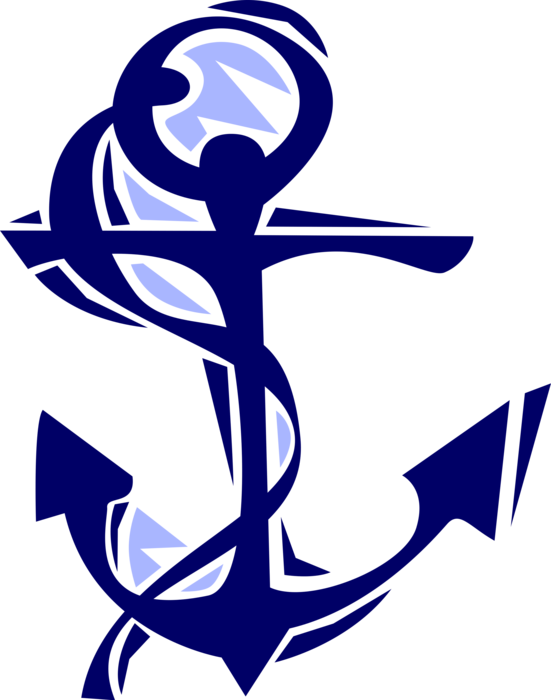 Vector Illustration of Marine Boat Anchor Prevents Water-Borne Vessel From Drifting in Wind or Current