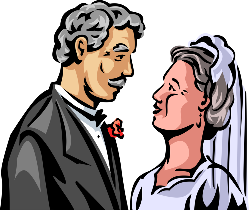 Vector Illustration of Retired Elderly Senior Citizen Couple Bride and Groom Getting Married… Again