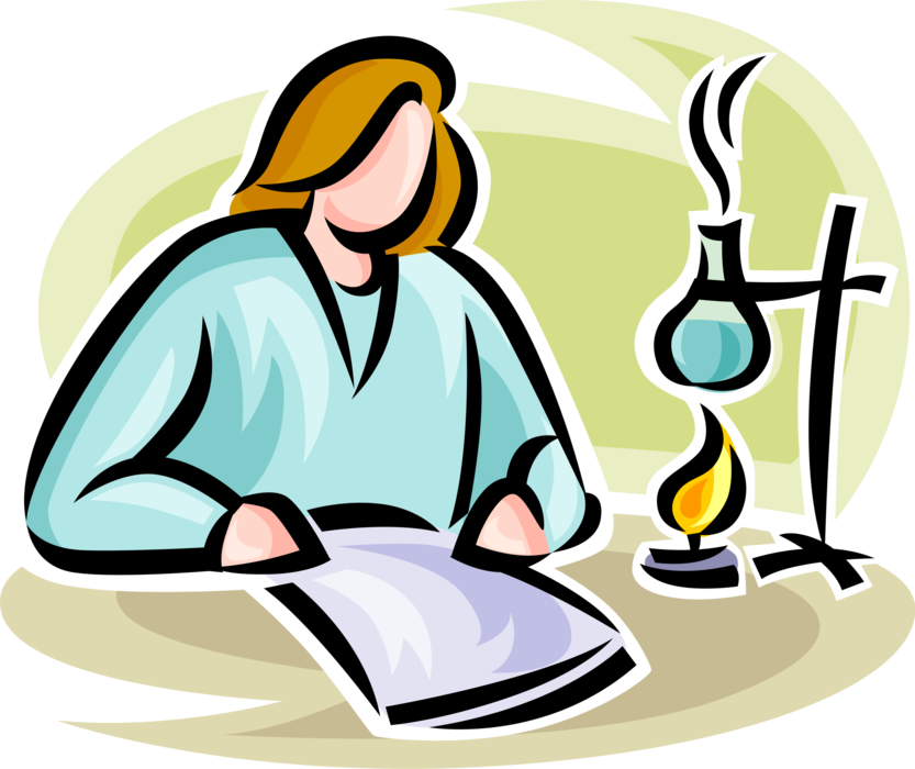 Vector Illustration of Laboratory Scientist Researcher with Bunsen Burner and Science Glassware Flask