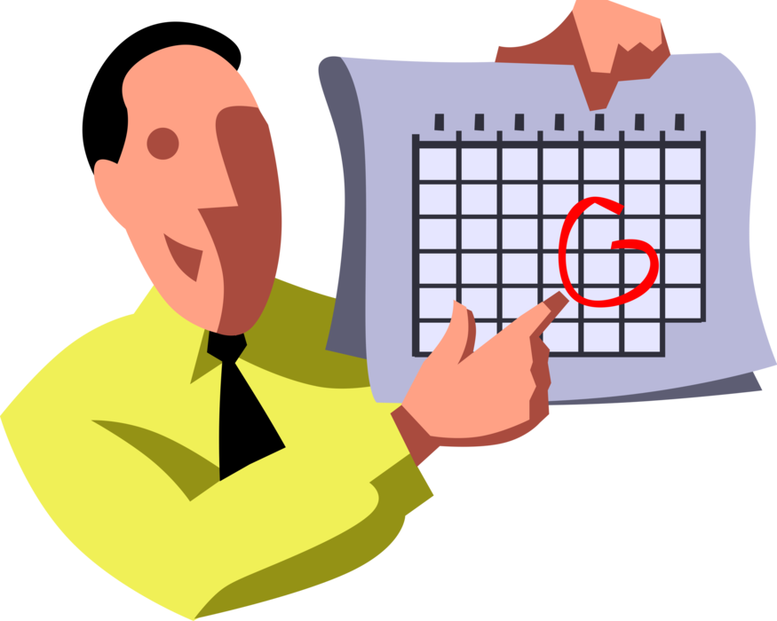 Vector Illustration of Businessman Circles Important Date on Calendar