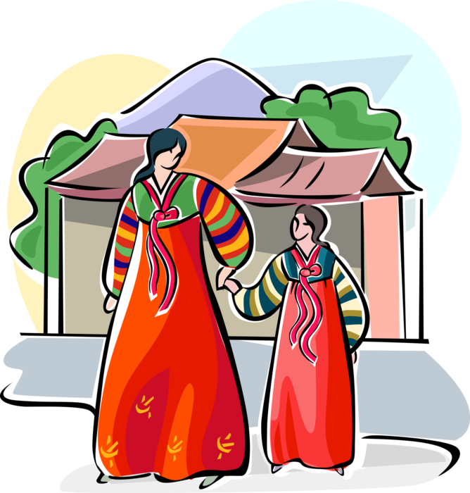 Vector Illustration of Traditional South Korean Hanbok Costume