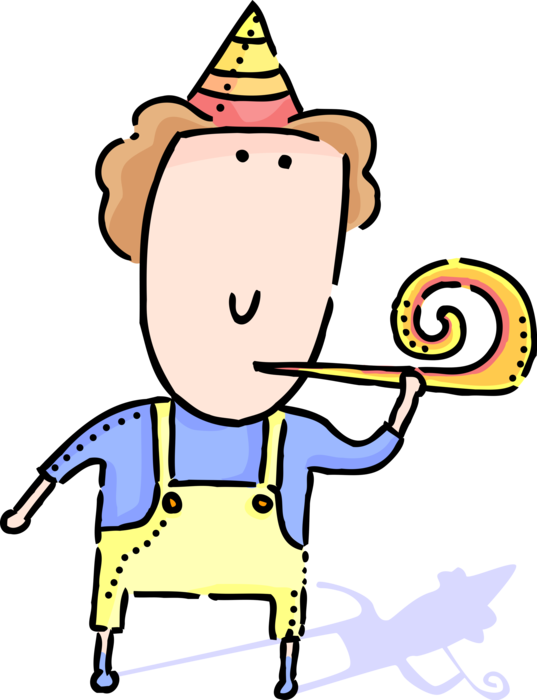 Vector Illustration of Young Child with Party Whistle Noisemaker