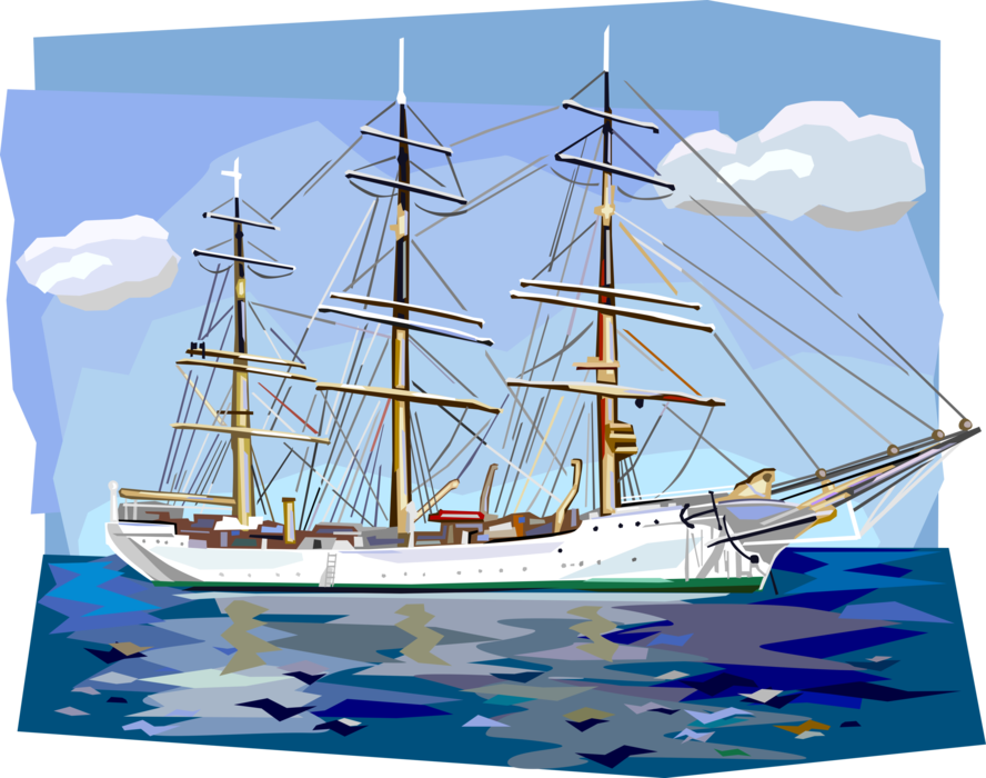 Vector Illustration of Danish Tall Ship Training Vessel Skoleskibet with Masts and Sails