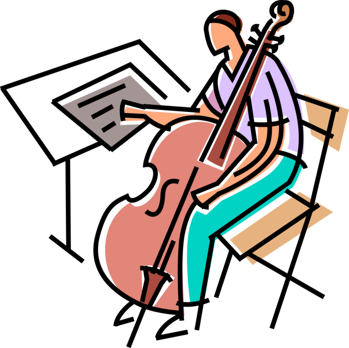 Vector Illustration of Musician Cellist Studies Music Practicing Cello Bowed String Musical Instrument