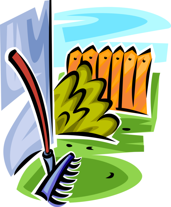 Vector Illustration of Garden Rake for Yard Work Raking Leaves and Debris