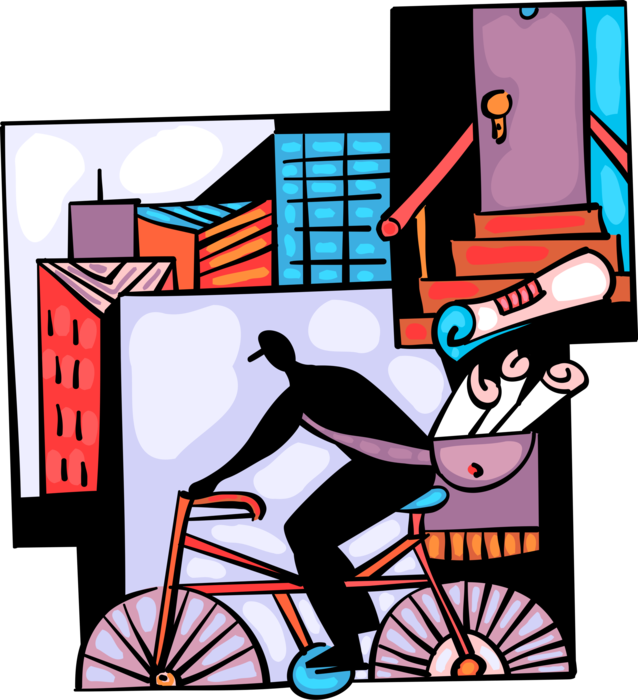Vector Illustration of Paperboy Delivers Newspapers to Home Subscribers with Bicycle Bike