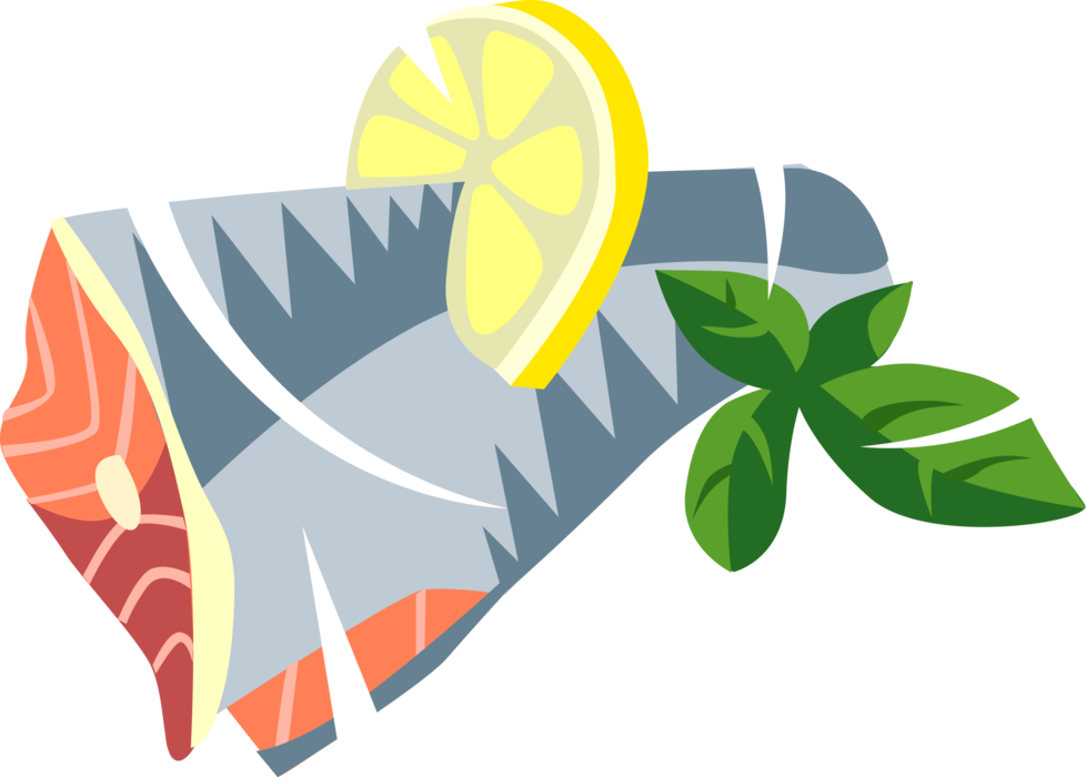 Vector Illustration of Salmon Fish Filet with Citrus Lemon Wedge