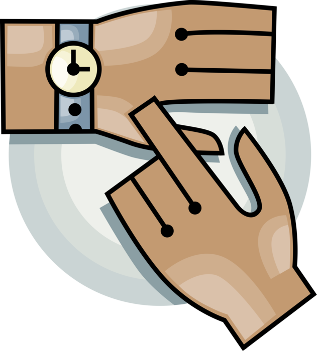 Vector Illustration of Hand Points to Wristwatch Timepiece Watch Keeps Time
