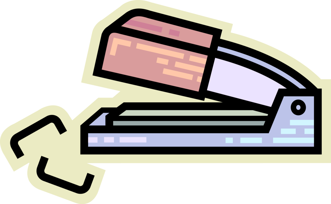 Vector Illustration of Stapler Mechanical Device Joins Pages of Paper with Thin Metal Staple