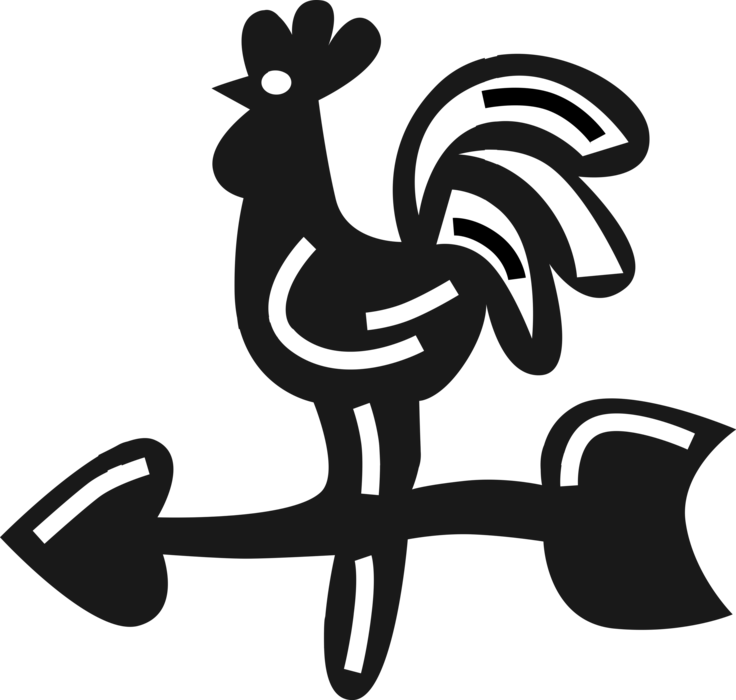 Vector Illustration of Weather Vane or Weathercock Wind Direction Indicator Rooster Cockerel Bird