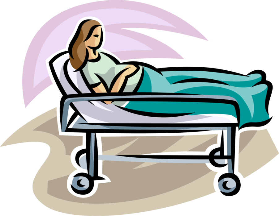 Vector Illustration of Pregnant Expectant Mother in Hospital Gurney Bed Awaiting Delivery