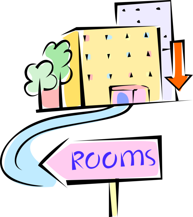 Vector Illustration of Roadside Motor Hotel Provides Motorists and Travelers with Rooms and Lodging