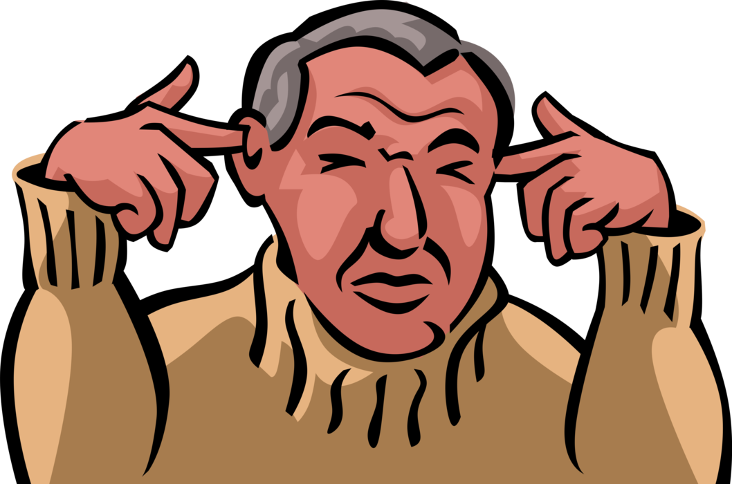 Vector Illustration of Office Worker Hears No Evil with Fingers Plugging Ears