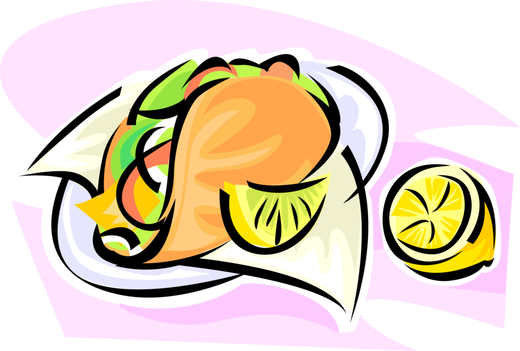 Vector Illustration of Mexican Cuisine Taco Corn or Wheat Tortilla with Beef, Pork, Chicken, and Cheese