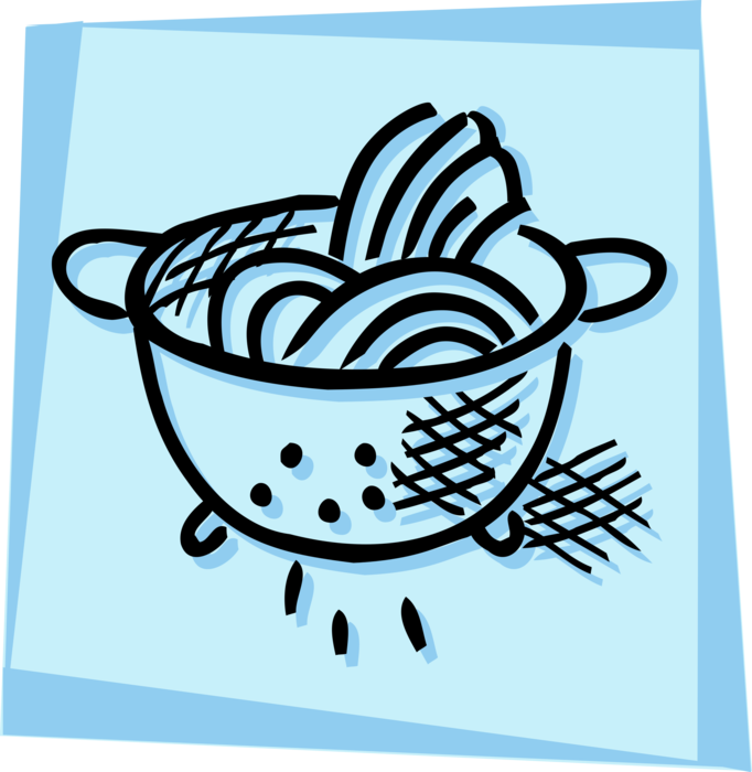 Vector Illustration of Kitchen Bowl-Shaped Utensil Colander Rinses and Drains Food