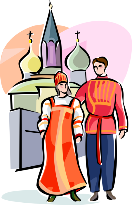 Vector Illustration of Traditional Russian National Costumes