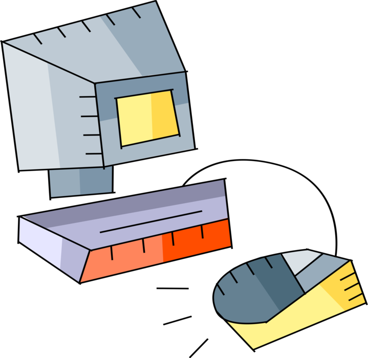 Vector Illustration of Personal Computer Desktop System with Mouse Pointer Device