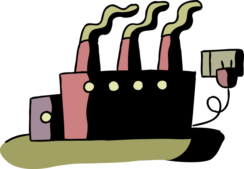 Vector Illustration of Plugged In Smart Industrial Manufacturing Factory with Smokestack