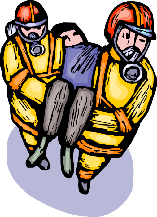 Vector Illustration of Firefighter Firemen Carry Injured Victim to Safety During Disaster