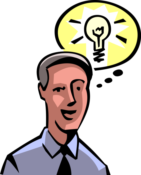 Vector Illustration of Cunning Businessman with Good Idea Light Bulb to Improve Business Opportunities