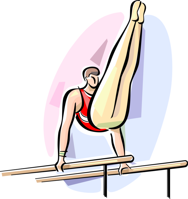Vector Illustration of Gymnast Performing on Parallel Bars Gymnastics Apparatus