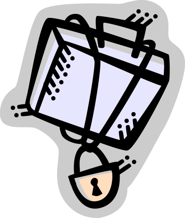 Vector Illustration of Traveler's Baggage or Luggage Suitcase Under Lock and Key