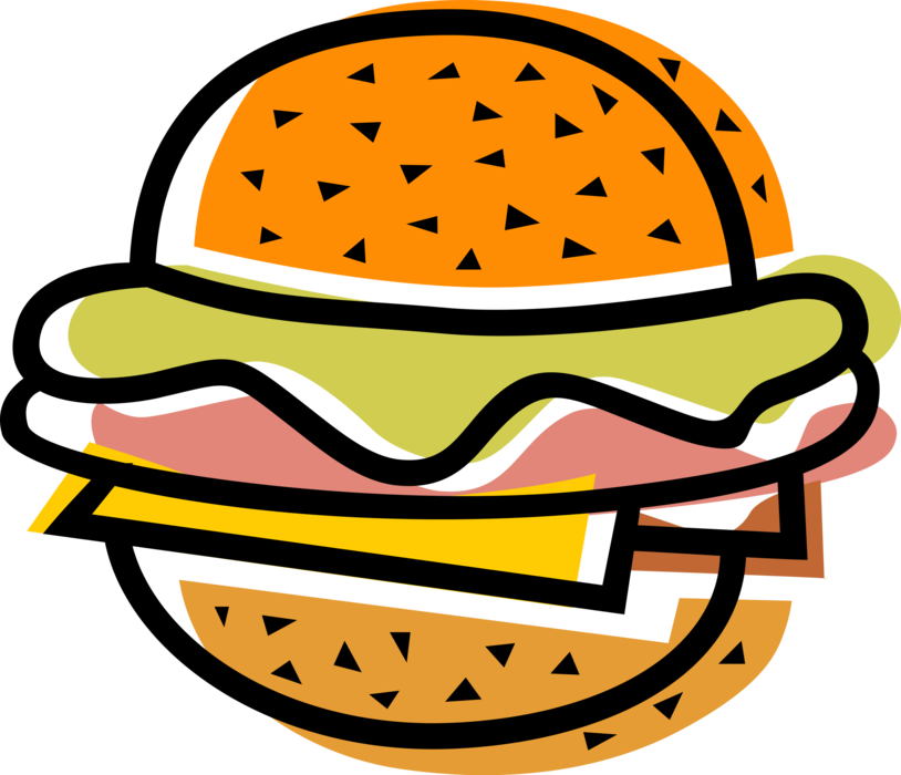 Vector Illustration of Fast Food Hamburger Meal with Meat, Cheese, Lettuce, Bun