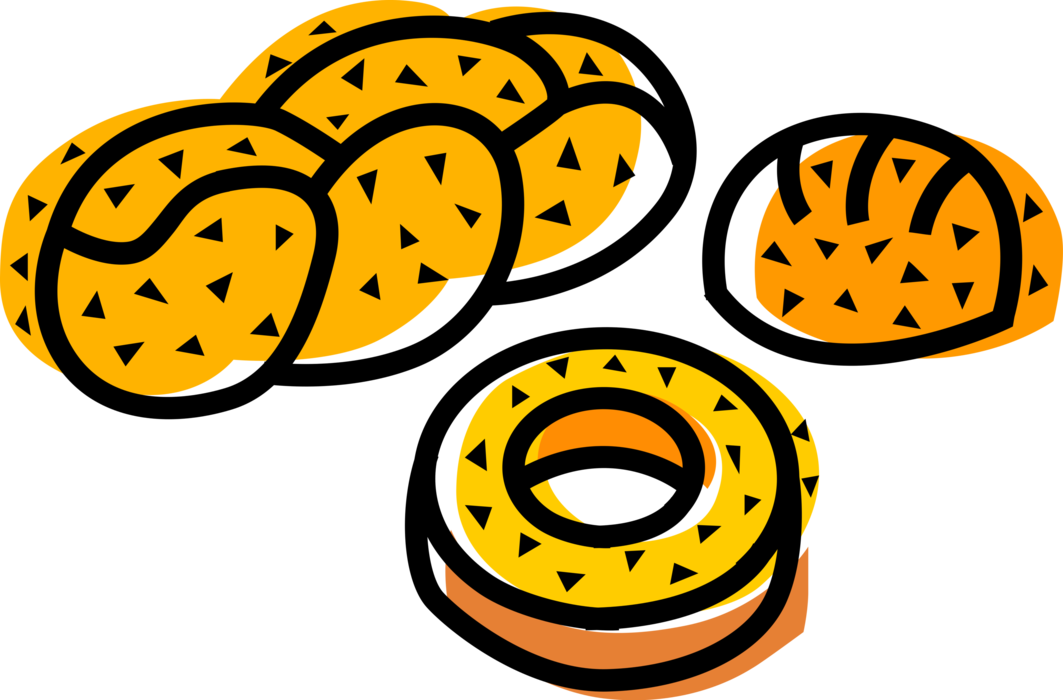 Vector Illustration of Staple Food Baked Bread Loaf Prepared from Flour and Water Dough with Fried Dough Donut or Doughnut