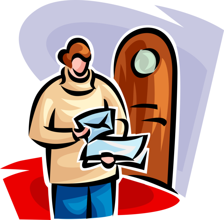 Vector Illustration of Recipient Receives Postal Service Letter Mail Delivery
