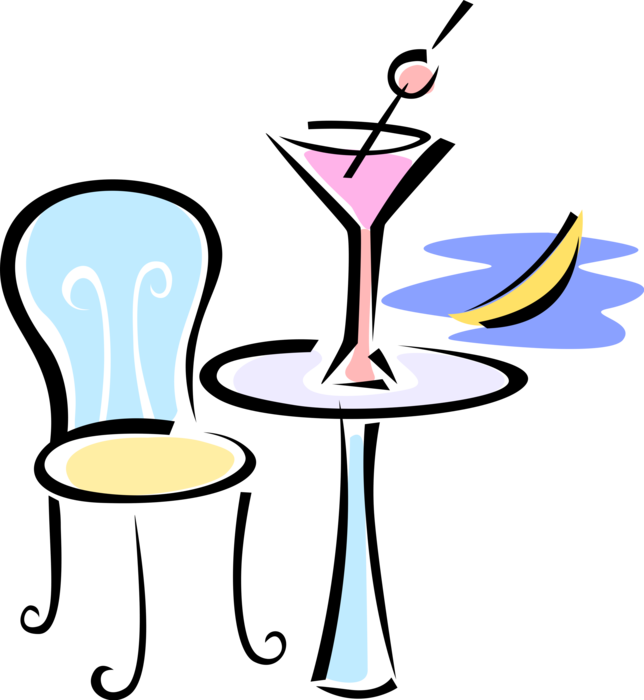 Vector Illustration of Alcohol Beverage Cocktail Drink on Table with Chair