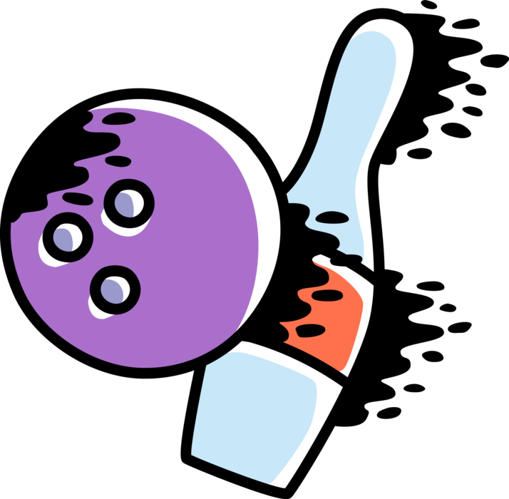 Vector Illustration of Sports Equipment Bowling Ball Hits Pin in Bowling Alley