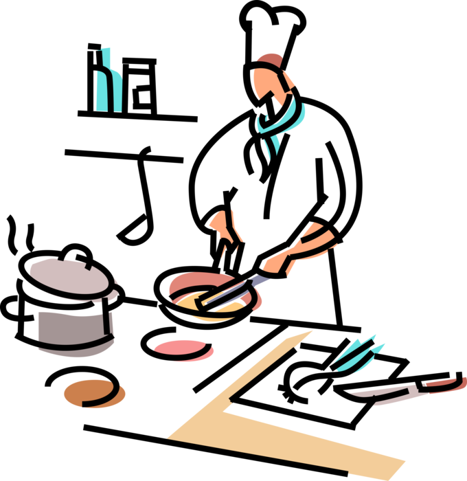 Vector Illustration of Culinary Cuisine Restaurant Chef Prepares and Cooks Meals for Guest Diners