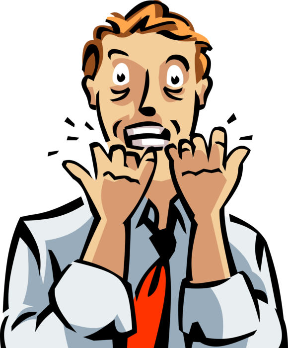 Vector Illustration of Hysterical Businessman Overcome by Panic Attack Awaiting Workplace Layoff Announcement