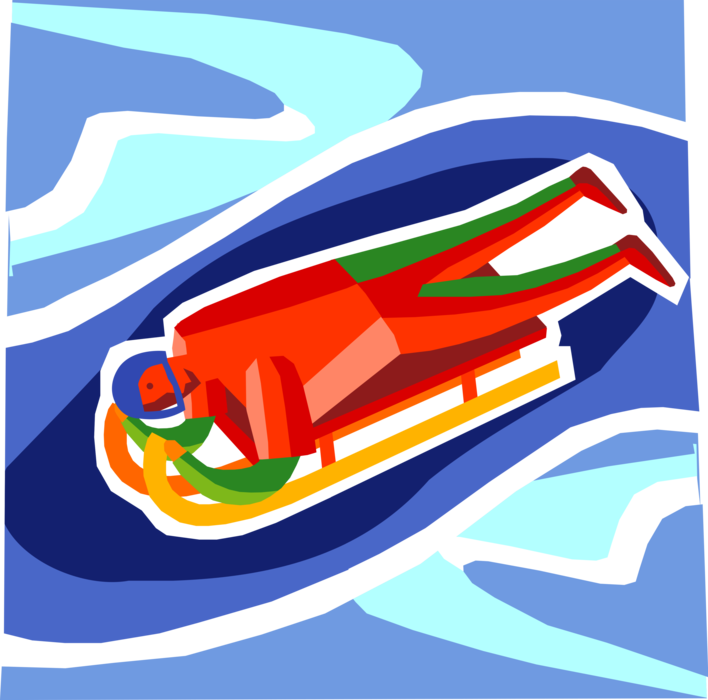 Vector Illustration of Olympic Sports Luger Sliding Feet-First in Luge Race