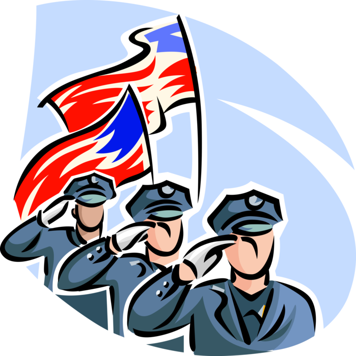 Vector Illustration of Law Enforcement Police Officers Pay Tribute to Fallen Comrades in Line of Duty with American Flags