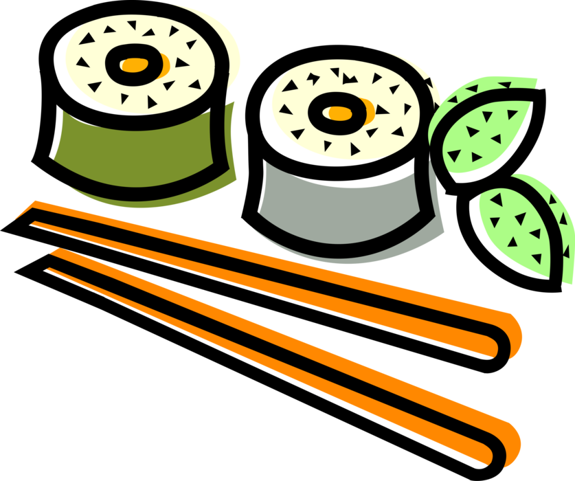 Vector Illustration of Japanese Vinegared Rice Sushi with Prawn Shrimp and Chopsticks
