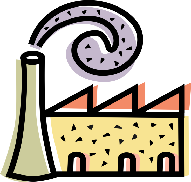 Vector Illustration of Industrial Manufacturing Factory Plant with Smokestacks