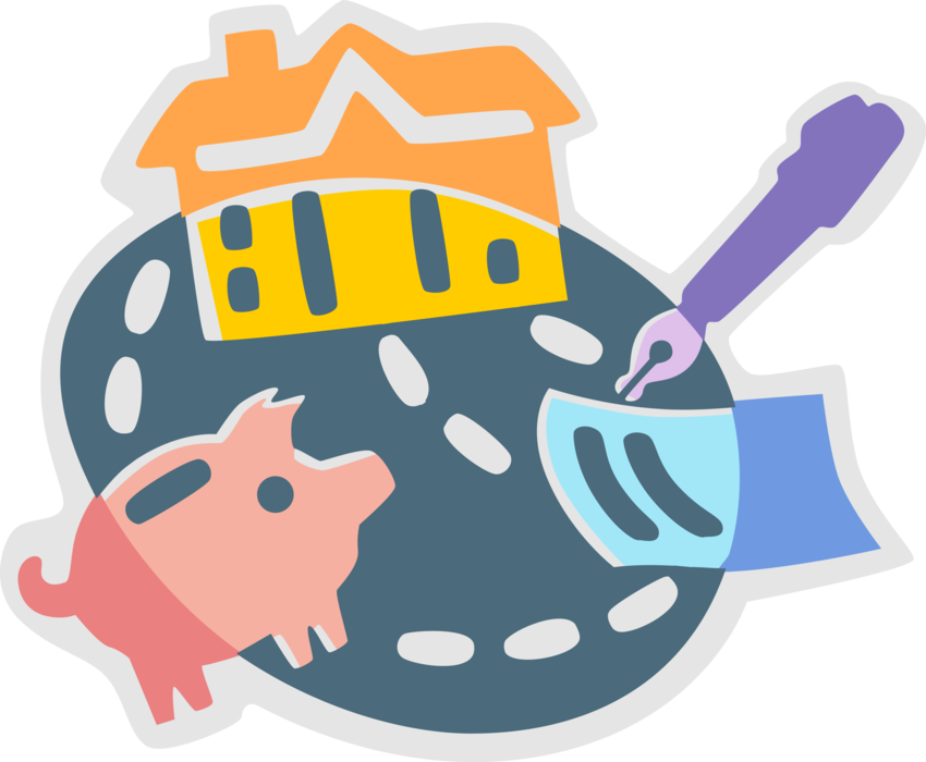Vector Illustration of Financial Investment in Homeownership with Mortgage and Loan Bank Document