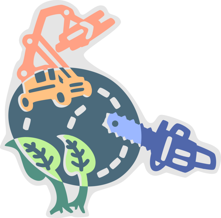 Vector Illustration of Environmental Impact from Forestry and Logging Industry Clearcutting Deforestation