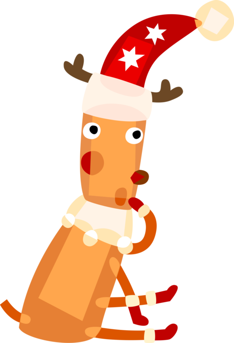 Vector Illustration of Reindeer Wears Santa's Hat