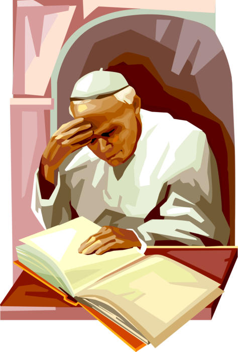 Vector Illustration of Pope Saint John Paul II, Pontiff Head of Catholic Church, Cardinal Wojtyła Reading