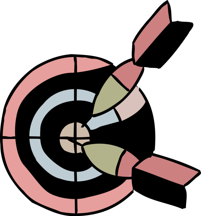 Vector Illustration of Traditional Pub Game Dartboard Bullseye or Bull's-Eye Target with Darts