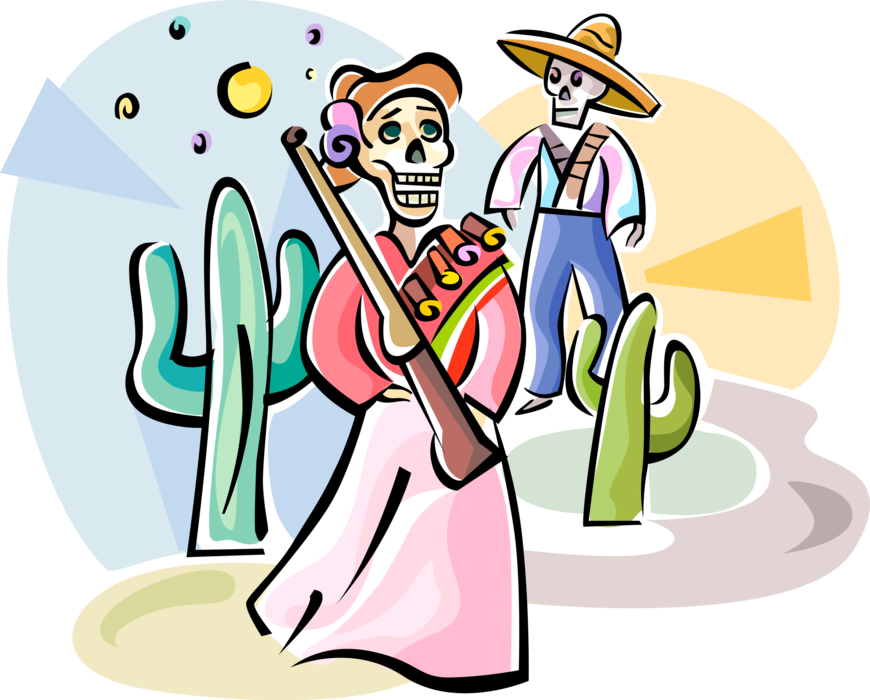 Vector Illustration of Día De Muertos Day of the Dead Mexican Holiday Celebration to Honor the Dead