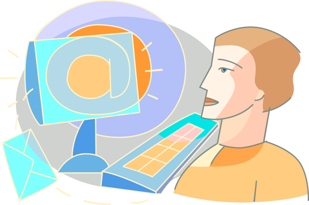 Vector Illustration of Online Internet Electronic Mail Email Correspondence @ Symbol Exchanges Digital Messages