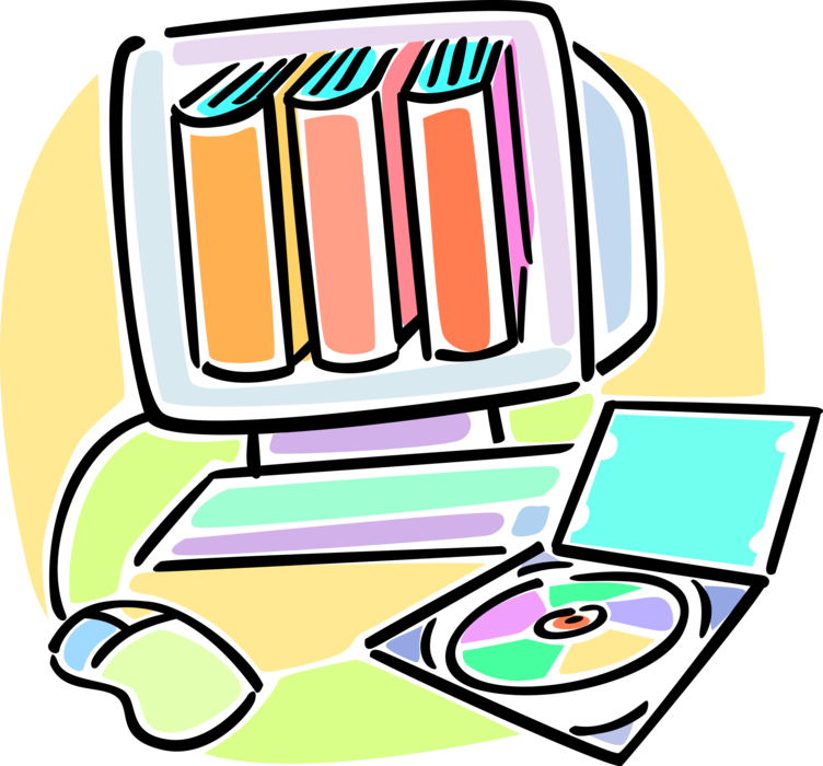 Vector Illustration of Schoolbook Textbooks on DVD or CD ROM Compact Disc