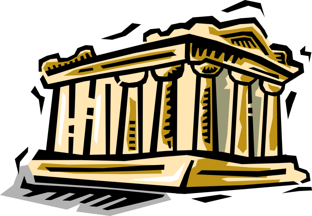 Vector Illustration of Classical Greece Greek Temple Architecture Acropolis Parthenon, Athens