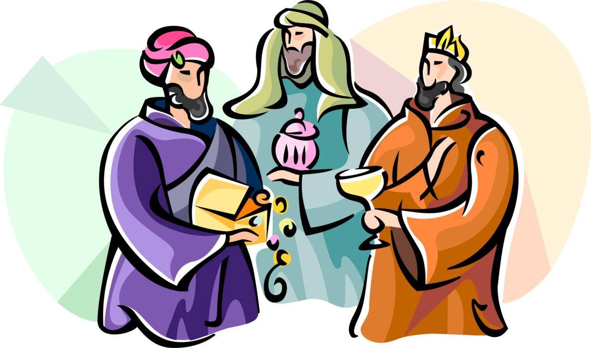 Vector Illustration of 3 Wise Men Epiphany Christian Christmas Holiday Celebrating Birth of Christ Child Jesus