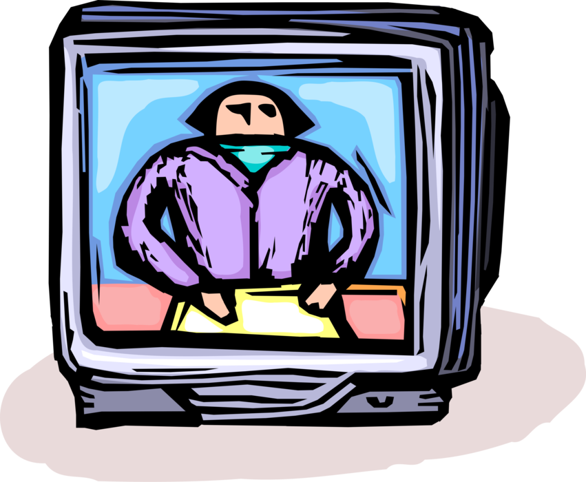 Vector Illustration of Television Studio News Broadcast with Reporter Reading News