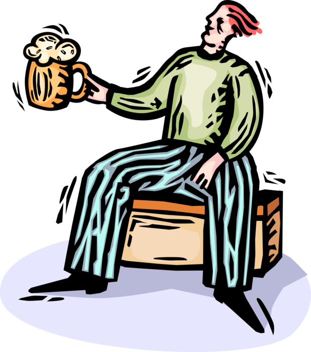 Vector Illustration of Beer Lover Drinks Mug of Beer Fermented Malt Barley Alcohol Beverage